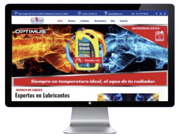 Ejemplo de portafolio de desarrollo web desarrollado por Innomobs de tienda online LIQUESA con otro banner promocional para vender lubricantes industriales.