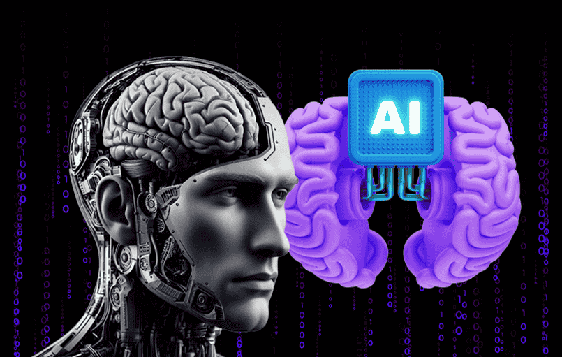 En la vista previa del artículo se visualiza un hombre con mitad del cerebro descubierto y detrás del mismo un cerebro artificial de una inteligencia artificial con un microchip.